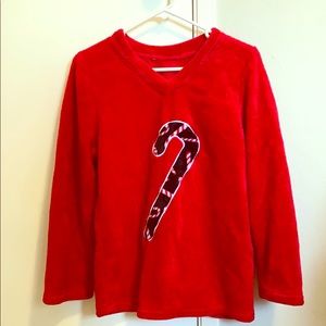 Plush pajama candy cane shirt
